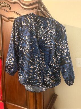 Marc New York Blue Mixed-Animal Print Wrap Blouse